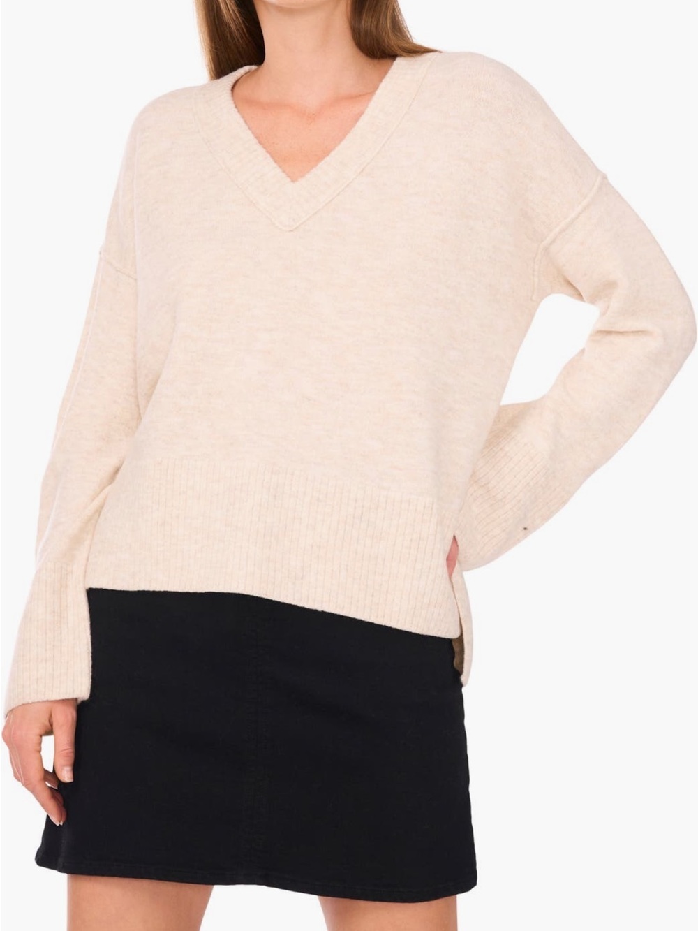 Vince Camuto High-Low V-Neck Sweater in Malted Size Large NWT